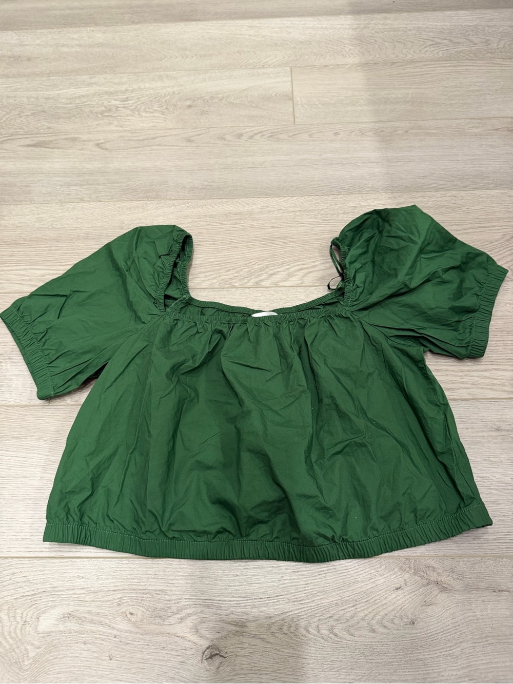H&M Forest Green Square-Neck Puff Sleeve Crop Top size L